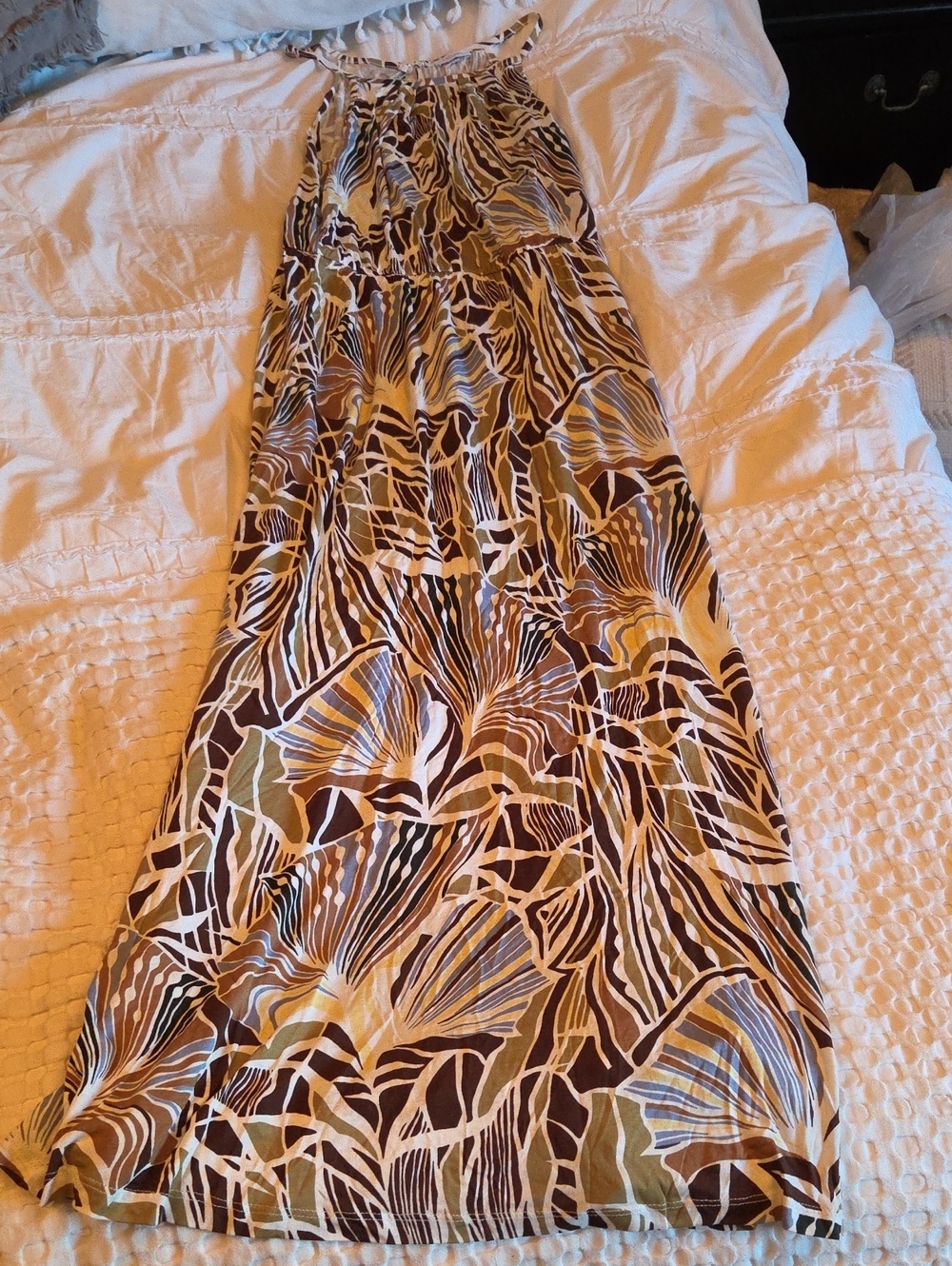 Lascana Maxi Dress in Brown, Olive & Cream Print Size 6